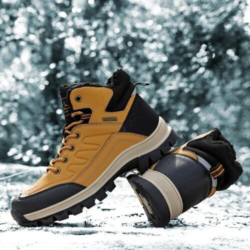 Quality Mens Hiking Sneakers Winter Anti-skid Warm Lining Casual Male Footwear Outdoor Climbing Flat Lace-up