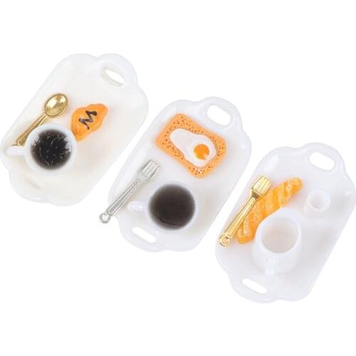 Dollhouse 1:12 Miniature Food Play French Breakfast Set Mini Model Coffee Bread Doll Kitchen Accessories