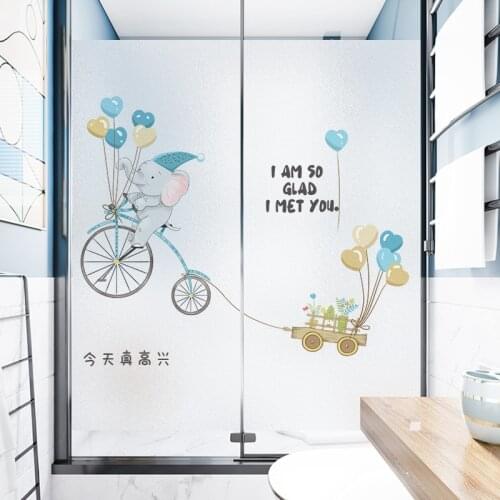 Frosted Window Film Cartoon Animals Elephant Privacy Glass Sticker Home Kitchen Bathroom Toilet Door Opaque Sticker Decor Film