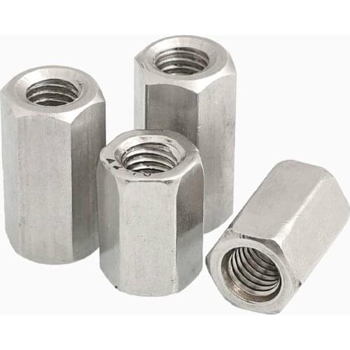 10pc Coupling Nut M6 M8 Hex Coupling Nuts Rod 304 Stainless Steel Long Hexagonal Connection Sleeve Thread Nut bushing Bar Stud
