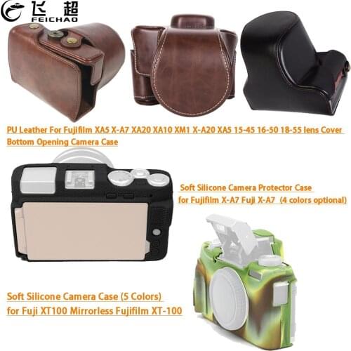Soft Silicone Camera Case X-T100 X-A7 Body Housing for Fujifilm PU Leather Bag for Fuji XA5 XA10 XM1 XA20 15-45 18-55 Lens Cover