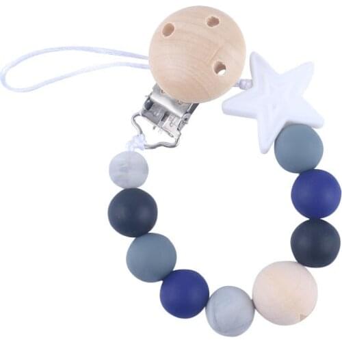 Handmade Silicone Pacifier Chains Safe Teething Holder Baby Eco-friendly Star Pacifier Clips