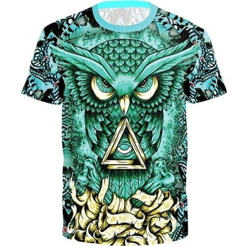 New Summer Harajuku Owl Prints Casual Fitness Gym Sport Women Femme Oversized T Shirt Tops Tees Men Graphic T-Shirts Plus Size