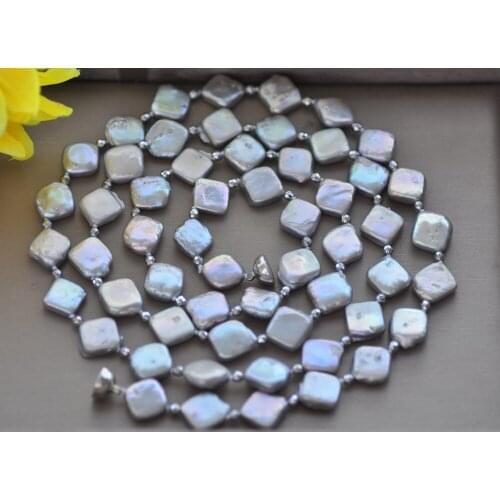 MCT·STAR Z10428 18"-38" 13mm Gray Square Freshwater Pearl Hematite Necklace Magnetic
