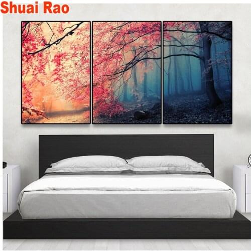 Mozaika puzzles,red tree diamond embroidery,painting by numbers triptych,diamond painting cross stitch,mosaic diamond,hobby