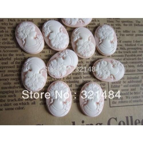 Peach 18x25mm vintage resin flat back beads lady cameo oval cabochon for bezel blank jewelry making FLC026