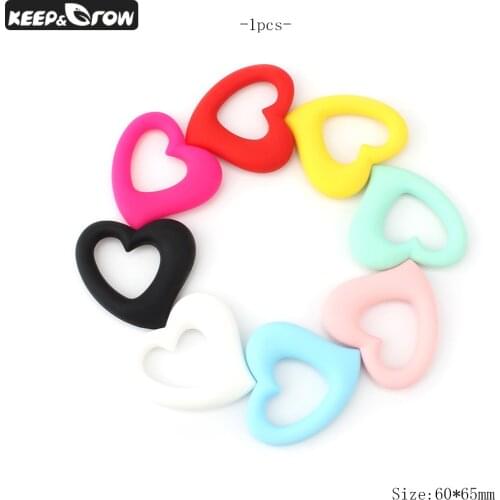 Keep&Grow 1pc BPA Free Heart Shape Silicone Teether Food Grade Baby Teethers For Necklace Jewelry Making Nursing Gift 8 Colors