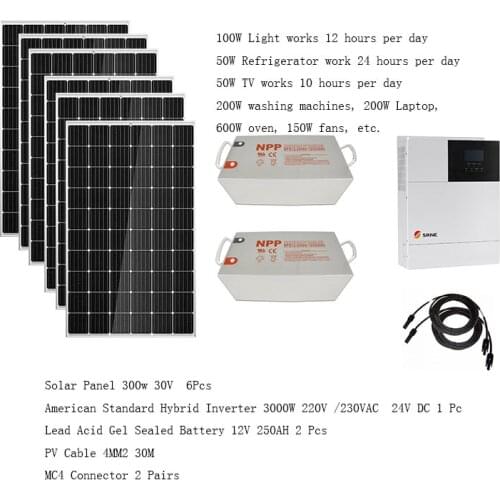 Solar System Complete 3000W 3KW 110V 220V Solar Panel 300W Hybrid Inverter MPPT Pure Sine Wave Lead Acid Battery Off Grid System