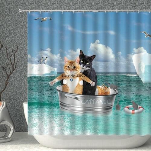 180X180CM Shower Curtain Bathroom Waterproof Polyester Bathroom Curtain Funny Cat Printing Shower Curtain Bath Screen