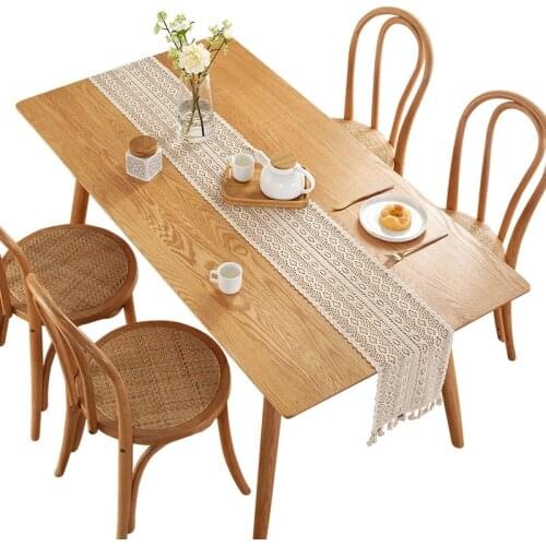 Pastoral Style Crochet Knitting Hollow Table Cloth Lace Tassel Table Runner Wedding Banquet Decoration TJ3946