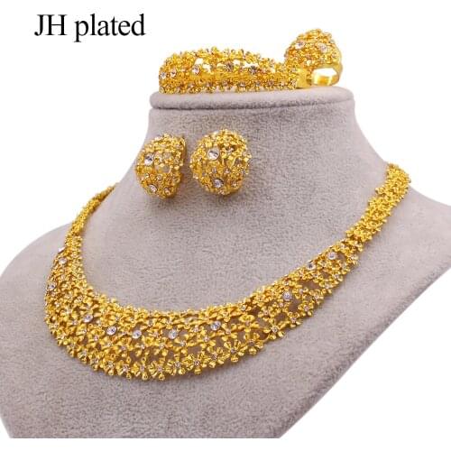Jewelery set Dubai 24K gold color jewelry sets African wedding gifts lady party for women necklace bracelet earrings ring bridal