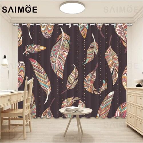 Indian Feather Curtain Luxury Living Room 3D Retro Mandala Decor Kids Bedroom Curtains Kitchen Window Drapes Ultra Micro Shading
