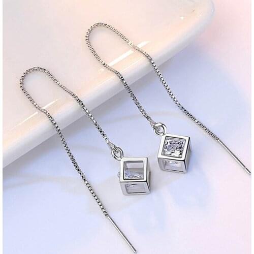 Crystal Long Section for Women Square Solid Korean Fashion Temperament Simple tassel exaggerated Dangle Earrings Jewelry Gift