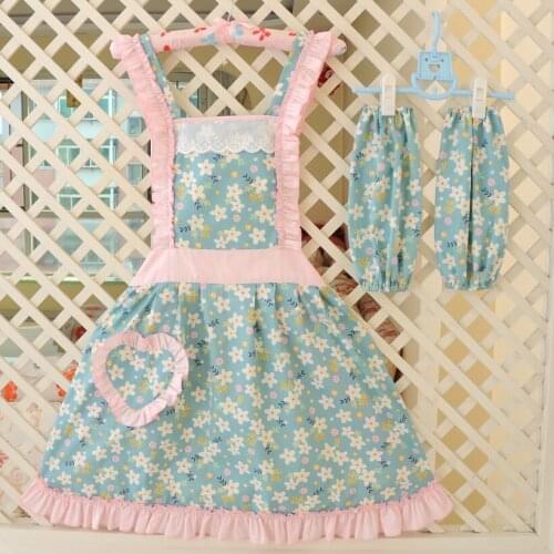 Pastoral Floral Cotton Sleeveless Work Dress Kitchen Cooking Aprons Fresh Sleeve Skirt Office Study Home Clothes For Women