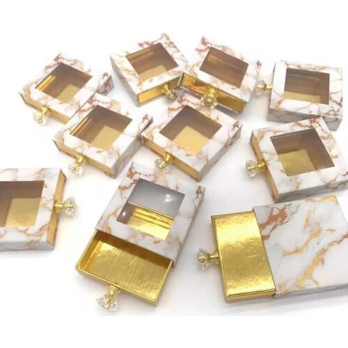 Gold Square Eyelash Packaging Squae Drawer Lash Box Luxury Marbling Eyelash Boxes Eyelash Cases Empty Eyelash Box