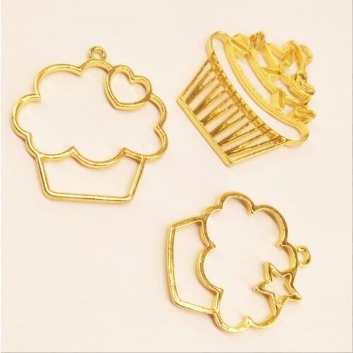 12pcs cupcake Open Bezel Metal Frame Pendant Gold Charm Bezel Setting Cabochon Setting UV Resin Charm