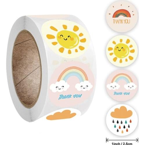 4 patterns Designs 50-500pcs Thank You Stickers Cute Sun Rainbow Sticker For Handmade Gift Decor Labels Kids Reward Stickers