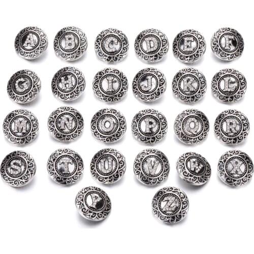 6pcs/lot New Snap Jewelry Initial A-S Greek Letters Crystal 18mm Metal Alphabet Snap Buttons Fit Leather Snap Bracelet