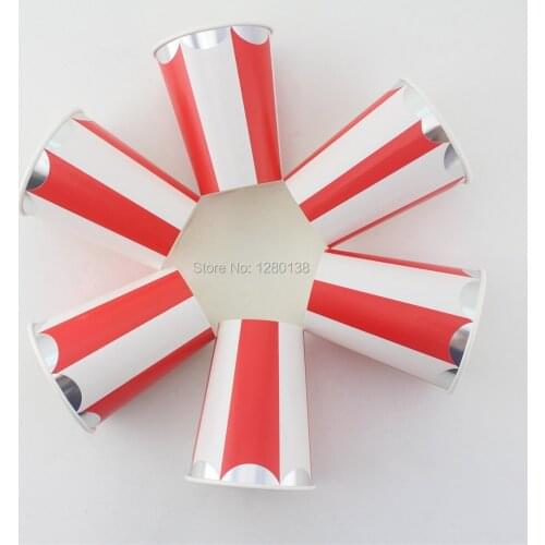 80pcs Mint&Red Striped Paper Party Cups Wedding Bachelorette Party Baby Shower Garden Party Silver Foil Hot Cups Cold Cups