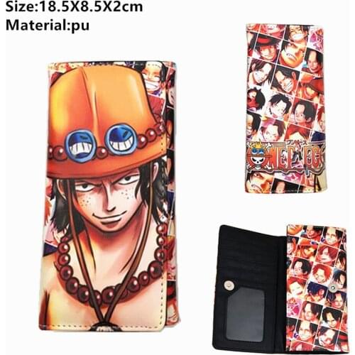 Anime One Piece Leather Wallet Luffy Zoro Button Otaku Card Holders Layers Purse Boys Girls Coin Long Cartoon PU Cosplay Handbag