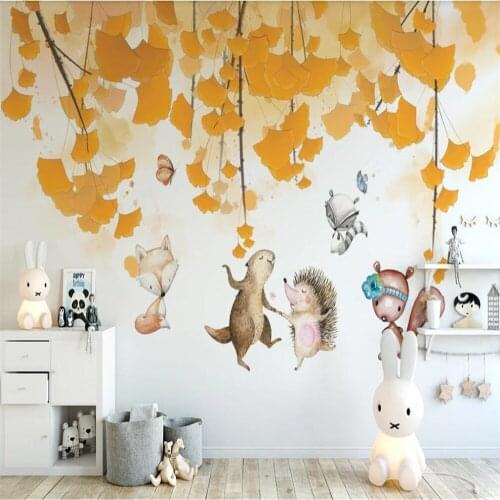 Milofi custom large wallpaper mural ginkgo biloba cartoon animal childrens room background wall paper decorative painting mural