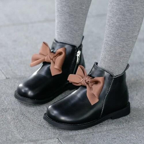 Girls Ankel Boots 2020 Korean Winter Kids Felt Warm Elegant Princess Plush Bowtie Equestrians Pu Boots Shoes Girl Children Shoe