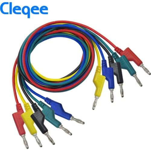 Cleqee P1036 1Set 5pcs 1M 4mm Banana to Banana Plug Test Cable Lead for Multimeter 5 Colors