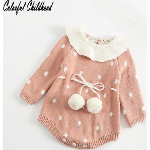 6m 12m 18m 24m 3t Baby Girl Romper Autumn Winter Fashion Newborn Infant Thickening Lotus Leaf Collar Knitted Warm Baby Clothes