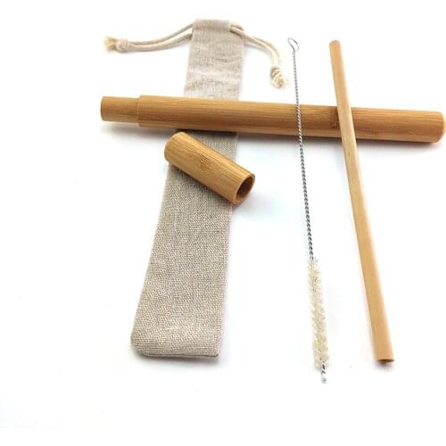 Eco-Friendly Natural Bamboo Drinking Straw Travel Set Portable Reusable Straws Cleaning Brush With Organic Cloth Bag