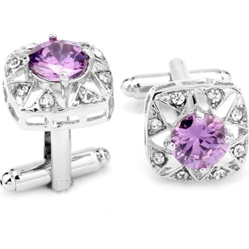 French Purple Zircon Cufflinks Square Fashion Men and Women General Business Cuff Links Men and Women Accessories Gifts