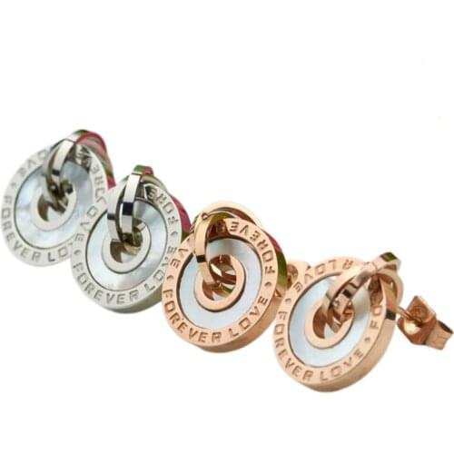 Hot Sale White Shell Round Rose Gold Color/ Silver Color Stainless Steel Earrings Free Shipping