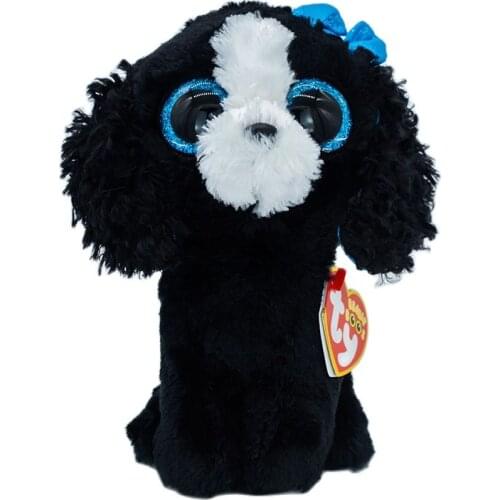 New 6" 15cm Ty Big Eyes Stuffed Peas Plush Animal Soft Tracy Black and White Dog Doll Collection Boys and Girls Birthday Gifts