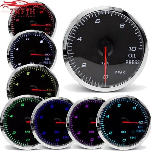 New 60mm Oil Pressure Gauge 0-10 Bar Auto Car Oil Press Meter with 7Color Backlight Fit For Universal 12V Racing Car Gauge