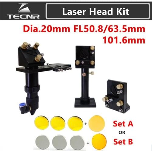 TECNR CO2 Laser Head Set CO2 + Reflective Si Mirror 25mm + USA Focus Lens 20mm for Laser Engraving Cutting Machine