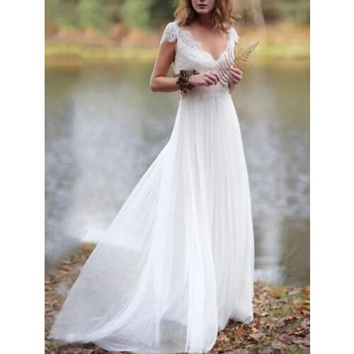 2021A-Shaped Wedding Dress V-Neck Floor-Length Lace Thin Cap Sleeves Illusion Details With Draping Flowers Can Be Customized