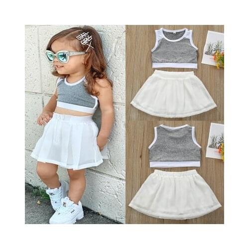 Summer 2-6 years old girl baby suit sleeveless tube top cotton suspenders T-shirt white chiffon half dress girl two-piece suit