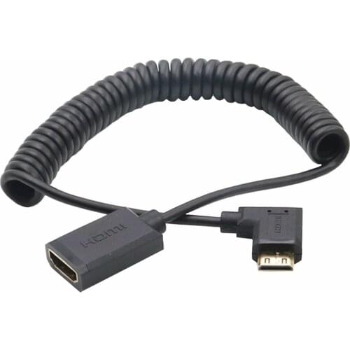 Mini HDMI-compatible Spring Extension cable 90 Degree Angled Left/right/ Male To Female Spring Curl Flexible Cable 1.2m