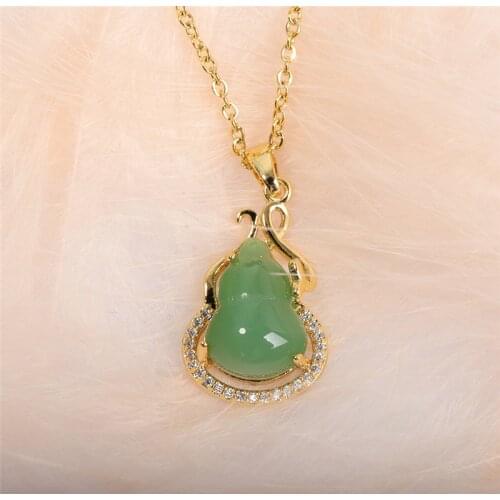 Fashion Gourd Buddhist Pendant Necklace Stainless Steel Chain For Women Girls Copper Charms Choker Jewelry Party Gifts