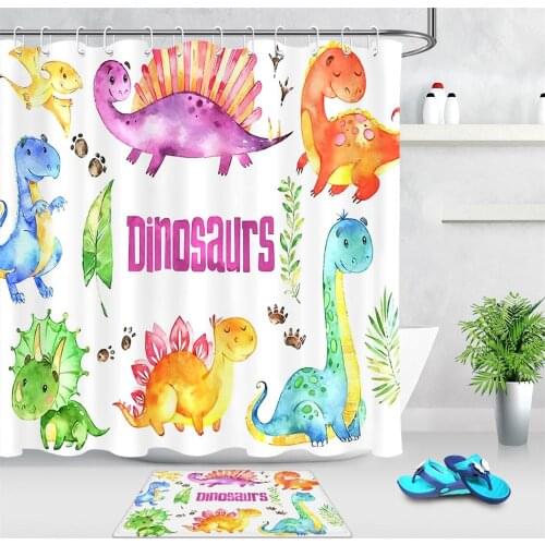 Cartoon Dinosaurs Shower Curtain Decor Waterproof Colorful Cute Dinosaur Fabric Bathroom Curtain Decor with Hooks Children Gift