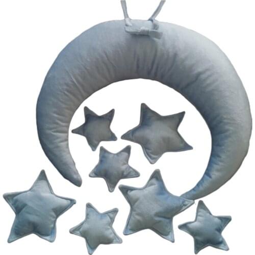 N7ME 9 Pcs/Set Newborn Photography Props Baby Posing Crescent Pillow+Stars Kit Baby Photo Shooting Fotografi Accessories