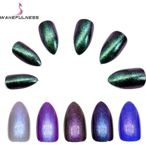 12Pcs/Pack Full Cover Stiletto False Nails ABS Fake Nail Tips Shiny Colorful Glitter Nail Art Tools Artificial Fingernails