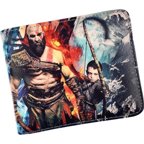 New Arrival Hot Game God of War 4 Kratos Wallet Mens PU Leather Short Purse Credit Card Holder with Coin Pocket
