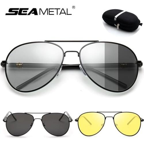 Photochromic Driver Goggles Polarized Sunglasses Men Pilot Sun Glasses Night Vision Male Eyeglasses with Glasses Cases UV400