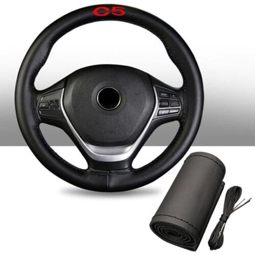 15 Inch 100% Cowhide Braid with Needles Thread Genuine Leather Car Steering Wheel Cover Soft Anti Slip for Citroen C5