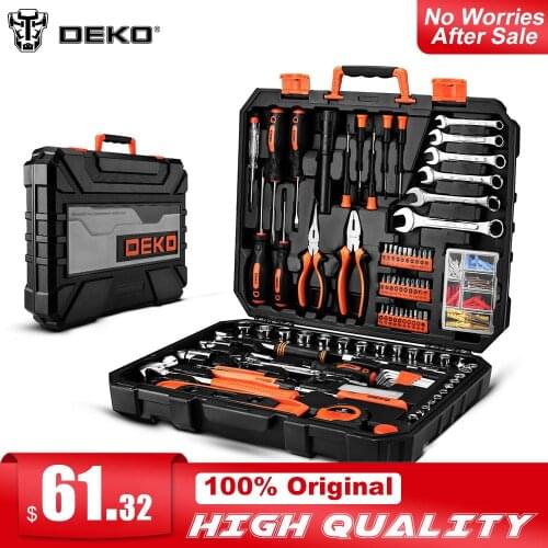 DEKO 208 Pcs Professional Car Repair Tool Set Auto Ratchet Spanner Screwdriver Socket Mechanics Tools Kit W/ Blow-Molding Box