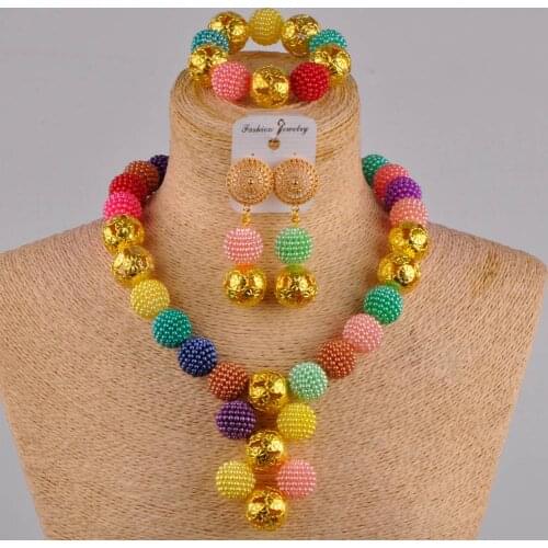 Multicolor simulated pearl bead african jewelry set nigerian wedding set FZZ30-04