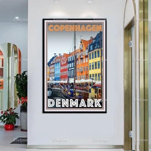 Retro Vintage Style Travel Poster Copenhagen Denmark Oil Painting Posters and Prints on Canvas Wall Art Pictures For Living Room