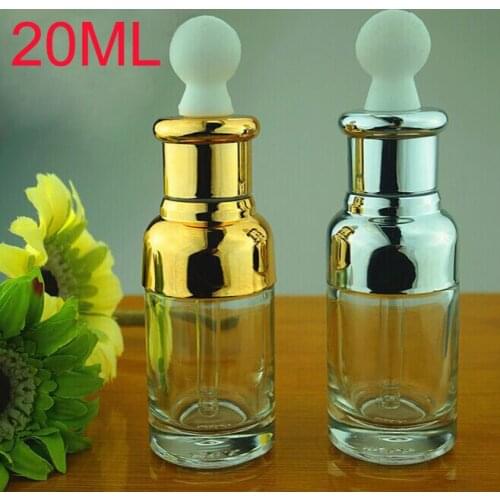 20ml Silver/golden essential oil bottle with UV plastic cap +glass dropper for cosmeticl packaging 100pcs/lot
