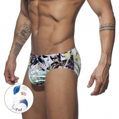 Penis Push Up Swim Briefs Sexy Padded Swimwear For Men Swimming Trunks Floral Gay Mens Swimsuit Bikini Beach Bath Shorts Bulge