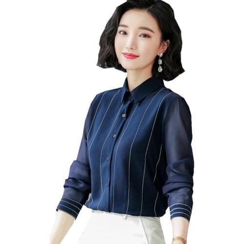 Fashion striped Print Blouse Women Tops Spring Autumn Female Long-Sleeve turn-down Collar Chiffon Blouses Office Lady shirts